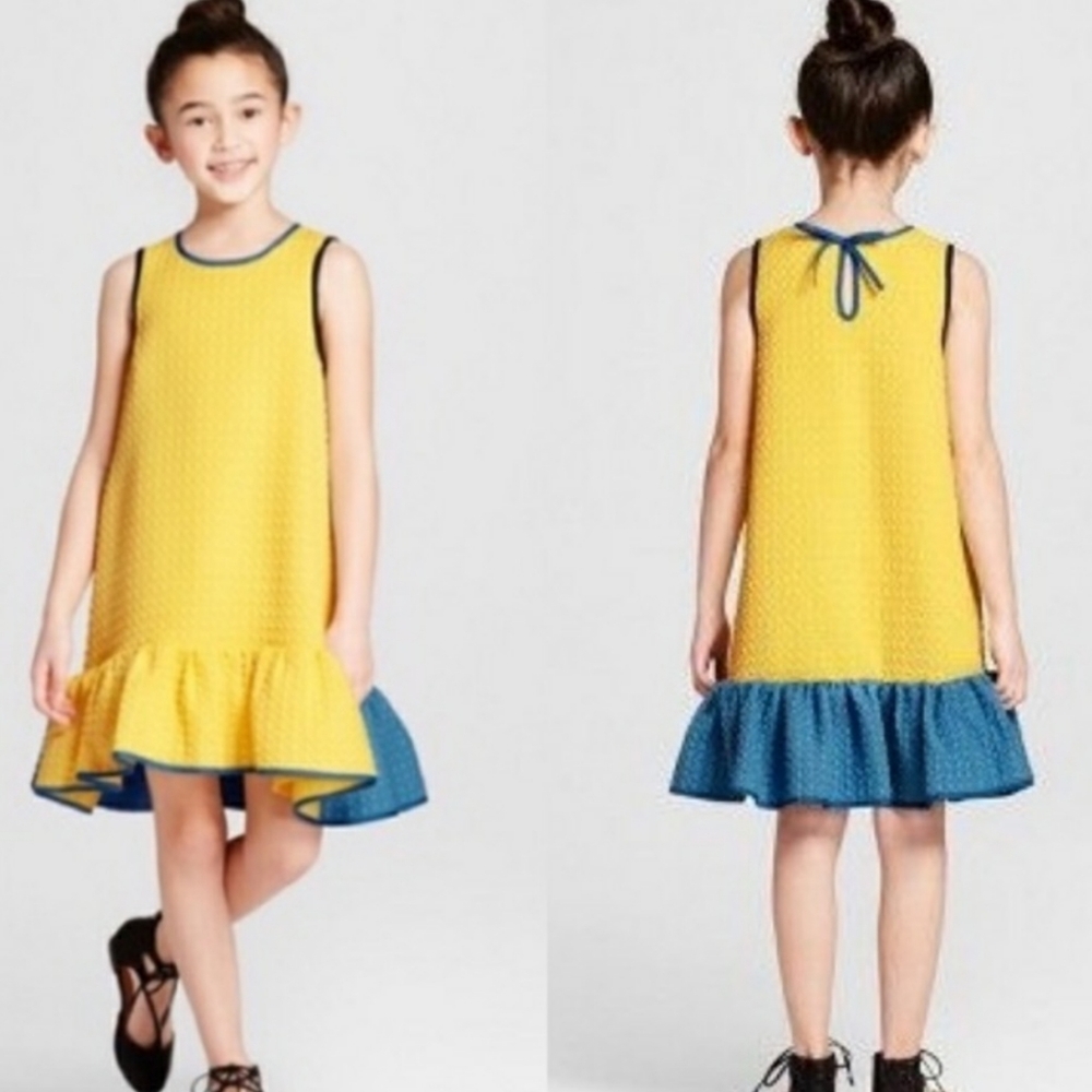 Victoria Beckham Dress Girls Yellow Cloque Ruffle